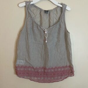Eddie Bauer Cotton sheer Striped Sleeveless Top with Red paisley details at Hem
